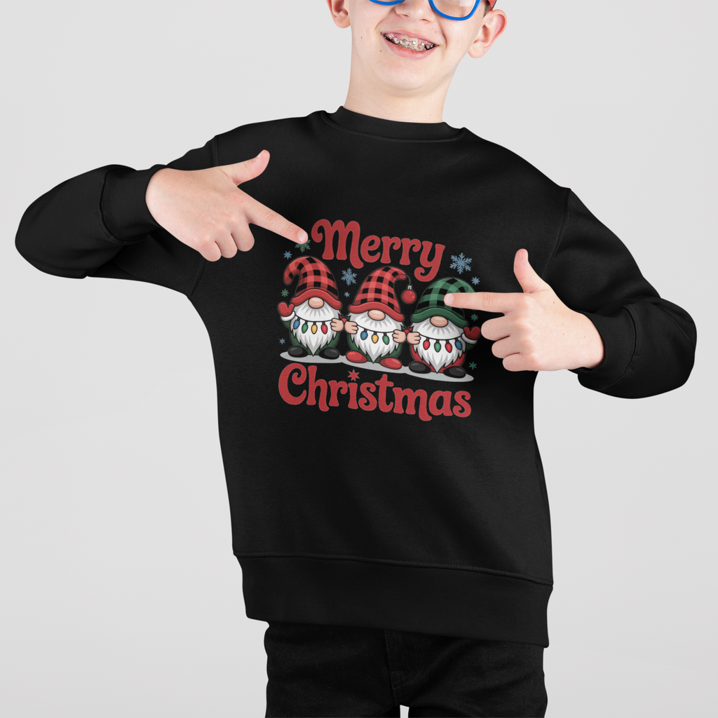 Merry Christmas Gnomes – Kinder Crewneck Sweatshirt (Warm & Cozy)