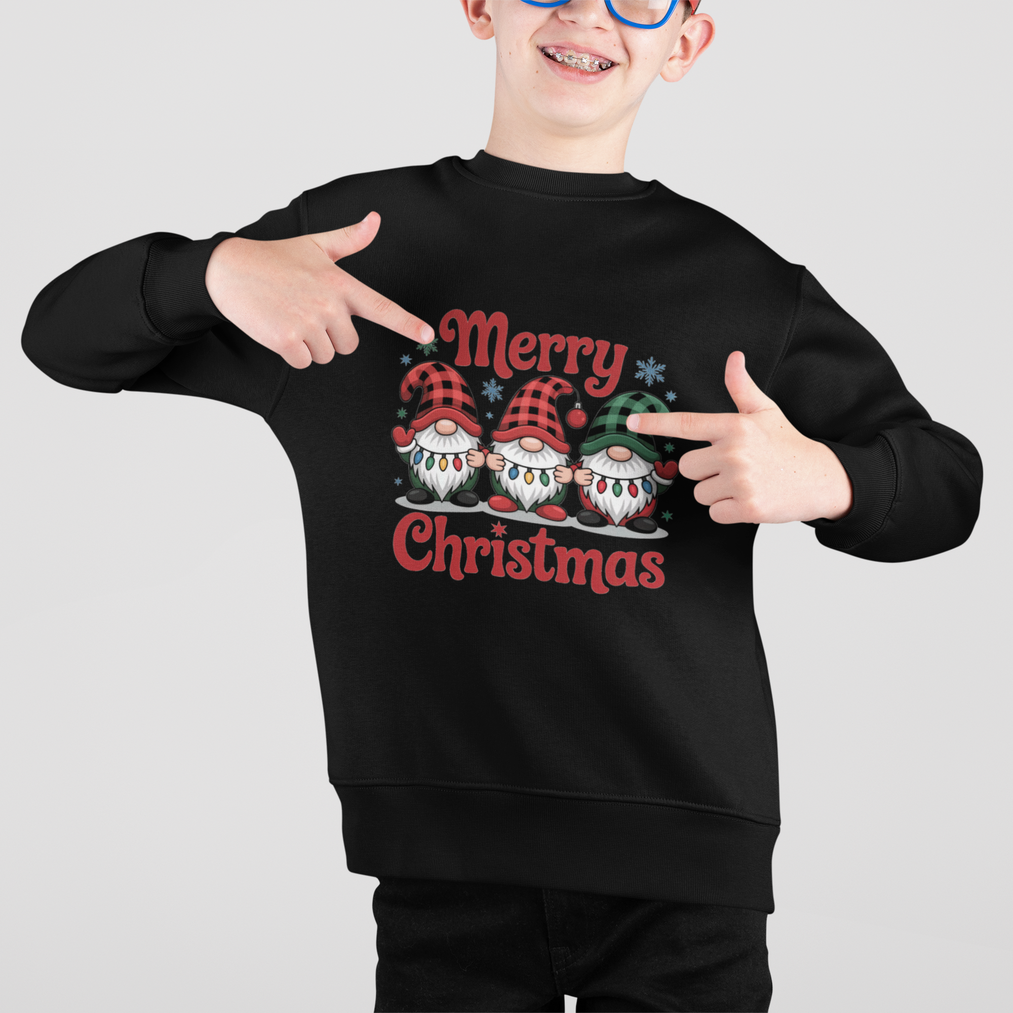 Merry Christmas Gnomes – Kinder Crewneck Sweatshirt (Warm & Cozy)